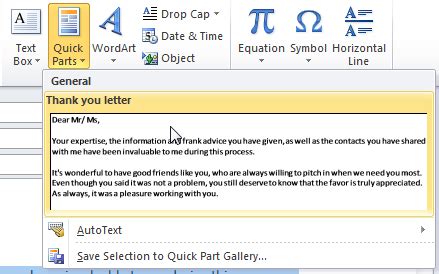 quick parts outlook|comment créer un quickpart.